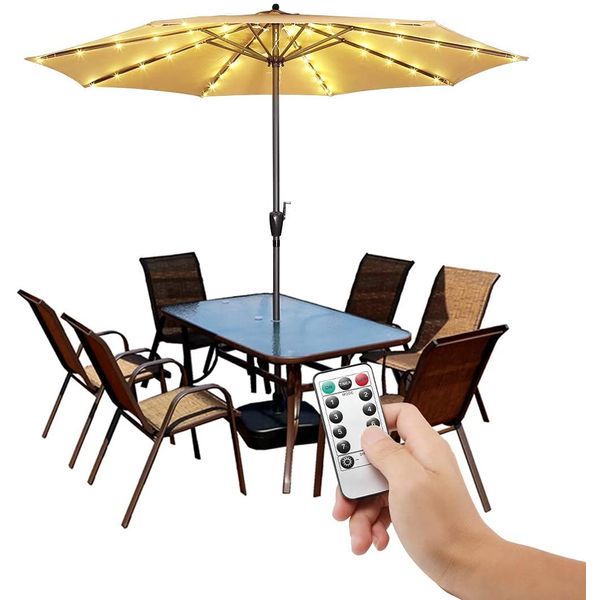 Patio Umbrella Lights Cordless Lighting with Remote Control 8 Brightness Mode LED Patio Light Wireless Battery Operated Waterproof for Patio Backyard Umbrella Outdoor Garden Decor