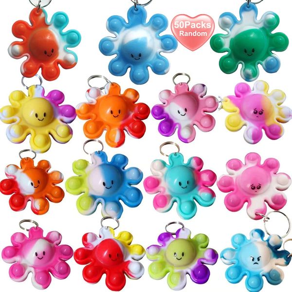 Goodangie00 50 Packs Rainbow Mini Pop Octopus Fidget Keychain Gift，Small Party Fidgets Favors Bubble Wrap Pop Anxiety Stress Reliever Stuents Prizes