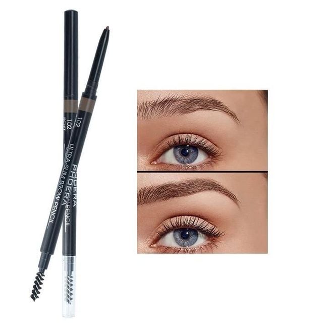 PHOERA Ultra Slim Eyebrow Liner Pencil With Brow Brush AQUAPURITY Fill & Sculpt Eyebrow Definer Natural Looking Brows Long Lasting (102 SOFT BROWN)