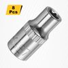 sourcing map 8pcs E-Torx Socket 1/4" Drive E7 External Torx Deep Socket CR-V 6 Point Spline Socket Star Female Bit Socket for Auto Repairs Home Maintenance DIY Hand-Making 1" Length