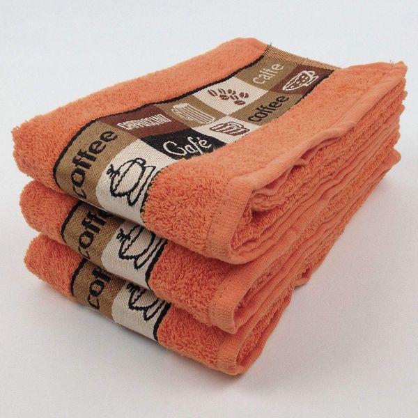 Riggs 3 PACK Luxury Kitchen Hand Tea Towel, Cafe Cafe Coffee Cups (Coral)