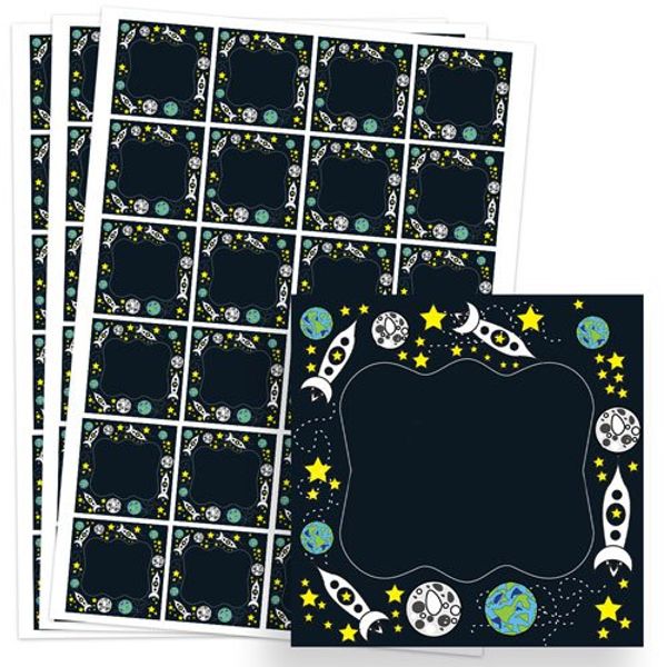 PARTYRAMA.CO.UK Space Design 40mm Square Sticker sheet of 24