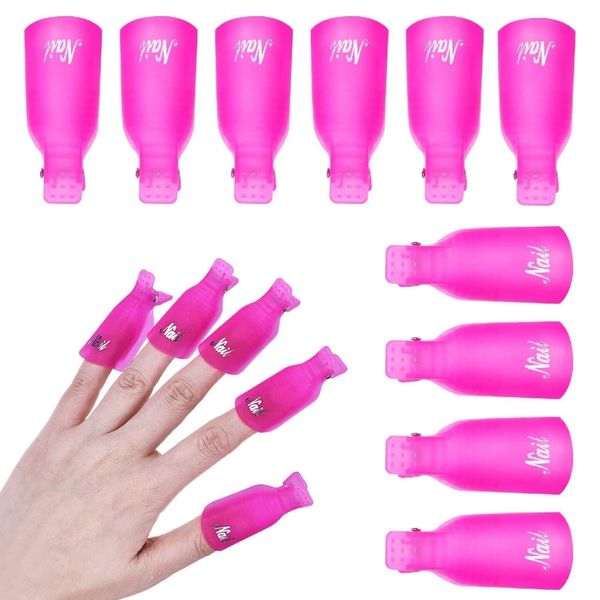 Nail Polish Remover Clips Set, Nail Art Soak Off Clip Cap UV Gel Polish Remover Wrap Nail Tool, 10Pcs (Red)