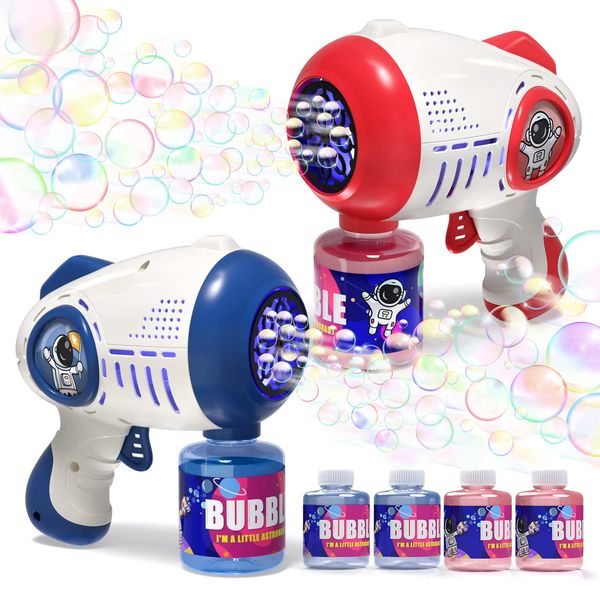 EagleStone HL026 Bubble Gun, Electric Toy, Bubble Gun, Set of 2, Glowing, 8 Foam Holes, LED Lights, Long Range Launch, Leak-proof, 4 Bottles, Bubble Gun Machine, Automatic, Making Machine, Kids, Bubble Gun, Birthday, Wedding, Camping, Outdoor Play, Girls,