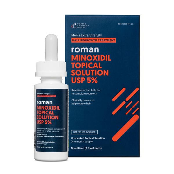 Roman Minoxidil Men's Hair Loss Treatment | 5% Topical Minoxidil Solution for Hair Loss and Thinning Hair | Unscented | 1-Month Supply