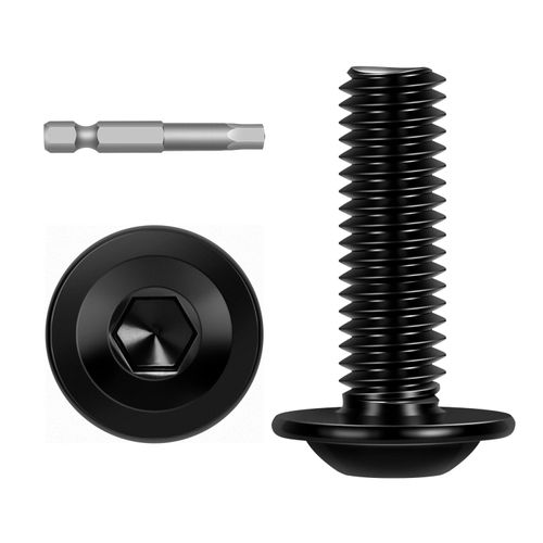 M5-0.8 x 25mm 50 PCS Flanged Button Head Socket Cap Bolts Screws, Stainless Steel 304, Allen Socket Drive, Screwdriver Bit Included, Black Finish, Fully Machine Thread