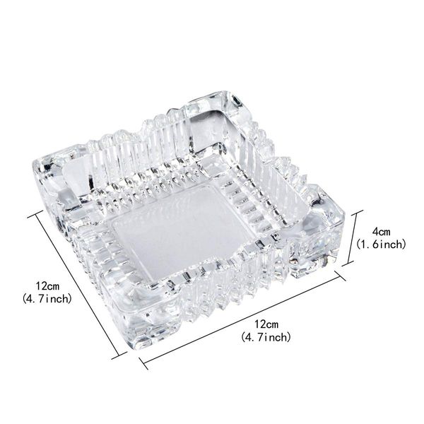 Uotyle European Square Clear Glass Ashtray, 12.0 cm x 11.94 cm x 4.0 cm, Small Cigar Ashtray for Living Room, Office, Bar, Indoor Restaurant Decoration, Men Gift