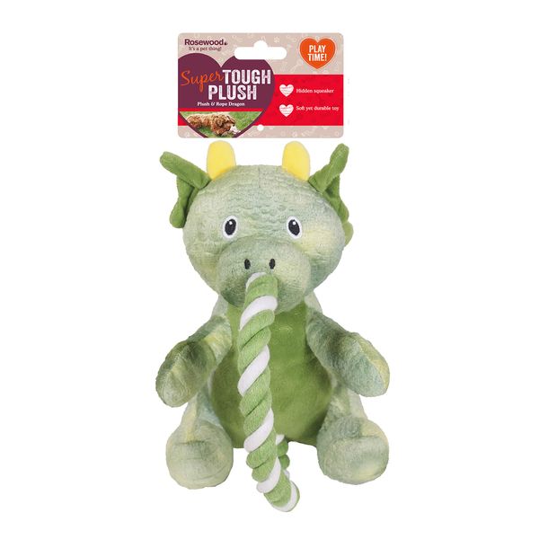 Rosewood Green Rope Dragon, Plush Interactive Dog Toy - Green