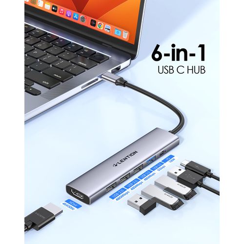 LENTION USB C Hub Multiport Adapter with 100W PD Charging, 4K HDMI, USB 3.0 & 2.0 Compatible 2023-2016 New MacBook Air/Pro, Surface/Chromebook, More, Stable Driver Certified (CB-CH17, Space Gray)