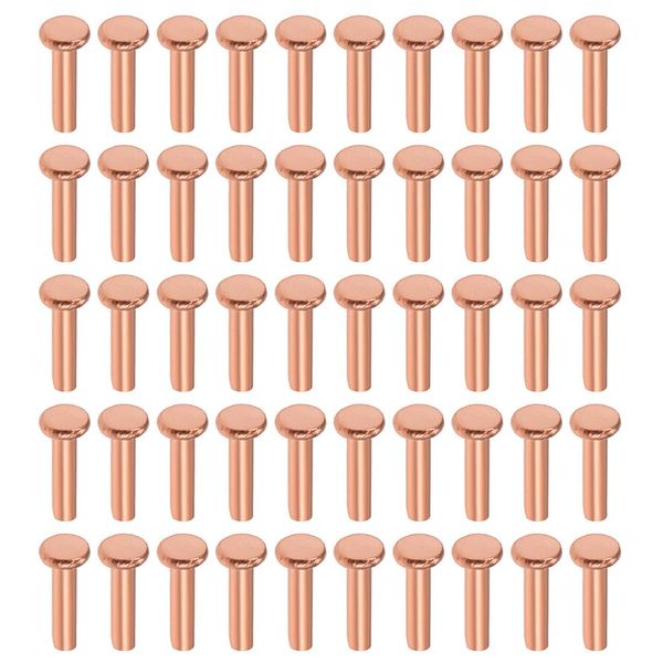 Sourcingmap 100Pcs Copper Solid Rivets, 3/32" x 25/64" Flat Head Rivet Metal Fasteners for Electrical Applications, Leather Working Supplies