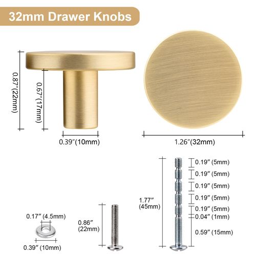 WEAVERBIRD 4PCS Brushed Gold Cabinet Knobs Round Dresser Drawer Knobs Kitchen Cabinet Handles Bedroom Drawer Pulls Wardrobe Door Knobs