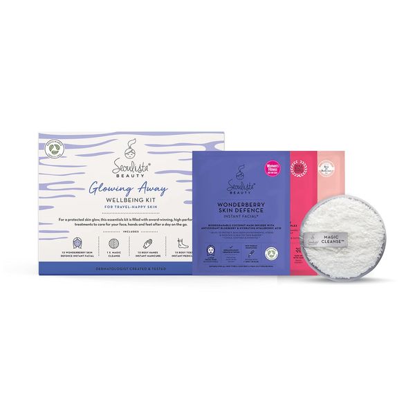 Seoulista Beauty Geschenkset für Wohlbefinden - GLOWING AWAY | SKIN DEFENCE Sheet Mask | Rosy Toes - Fußmaske Pedciure | Rosige Hände - Handmaske Maniküre | Magic Cleanse™ umweltfreundliches