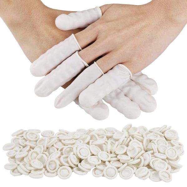 300 Pcs Latex Finger Cots Medium Latex Finger Cots White Disposable Latex Finger Cots Rubber for Injured Finger,Cracked Finger,Sports(White)