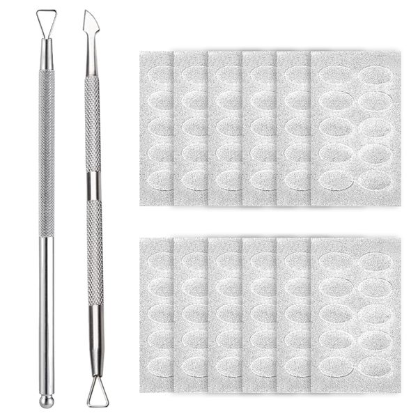 2 pcs Cuticle Pusher Tool, Nail Scraper for Gel Nails, Cuticle Remover Stainless Steel, Double Head Nail Pusher, Gel Polish Remover Tool, for Removing Dead Skin on Fingers, with 120 pcs Sandpaper