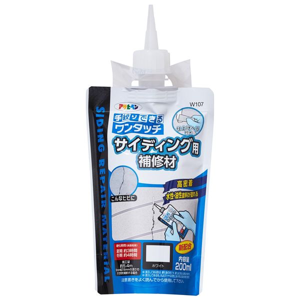 Asahipen W107 Filler, One-Touch Siding Repair Material, 7.8 fl oz (200 ml), White, Hand Drawn Pouch, Spatula, Exterior Wall, Siding, High Adhesion, Gap Repair, Weather Resistant, Rainwater Prevention,