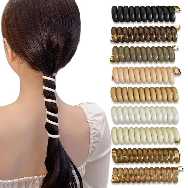 9Pcs Braided Telephone Wire Hair Bands Ponytail Hair Ties for Women Girls Phone Cord Spiral Scrunchies Wedding Birthday Party Daily Hair Accessories