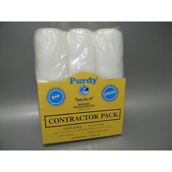 3-PACK PURDY CONTRACTOR PACK WHITE DOVE 9 x 1/2" NAP PAINT ROLLER COVERS