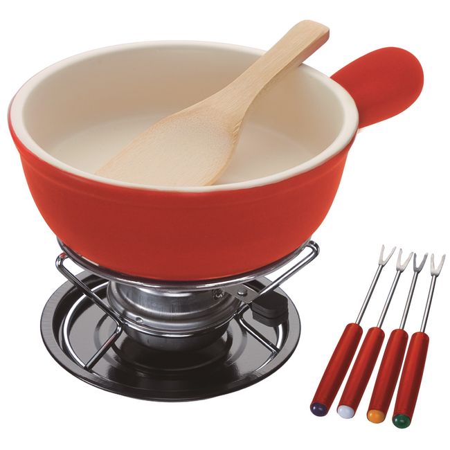 Ishigaki Sangyo Cheese Fondue Set, 5.9 inches (15 cm), Red 3866