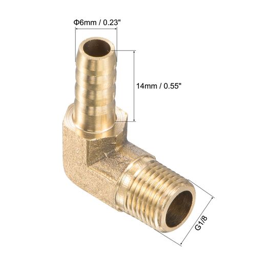 uxcell Brass Hose Barb Fitting Elbow 6mm x G1/8 Male Thread Right Angle Pipe Connector with Stainless Hose Clamp 2 Pack