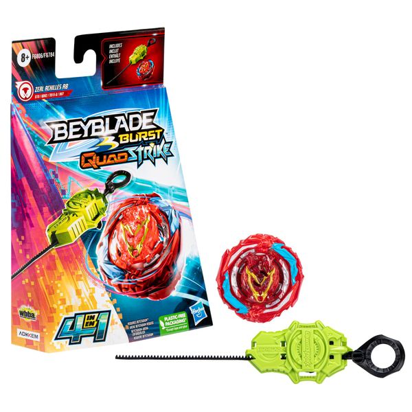 Beyblade Burst QuadStrike Zeal Achilles A8 Starter Pack, Battle Kreisel mit Starter, Spielzeugset für Kinder