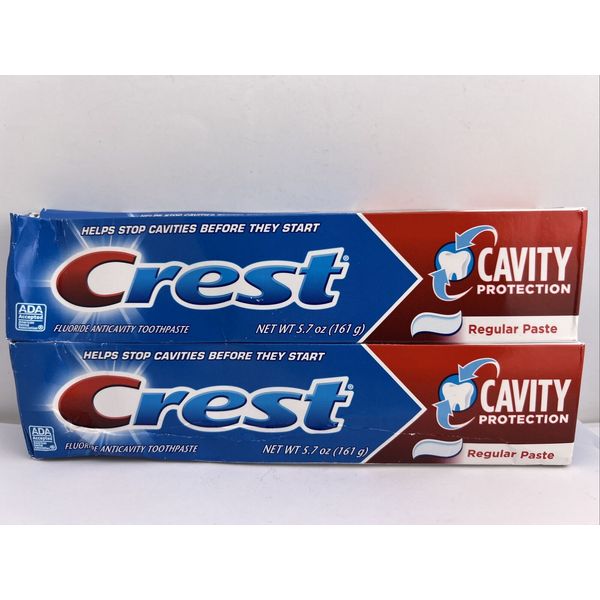 Crest Fluoride Toothpaste CAVITY PROTECTION Regular Paste 5.7oz Ea, 2 PACK