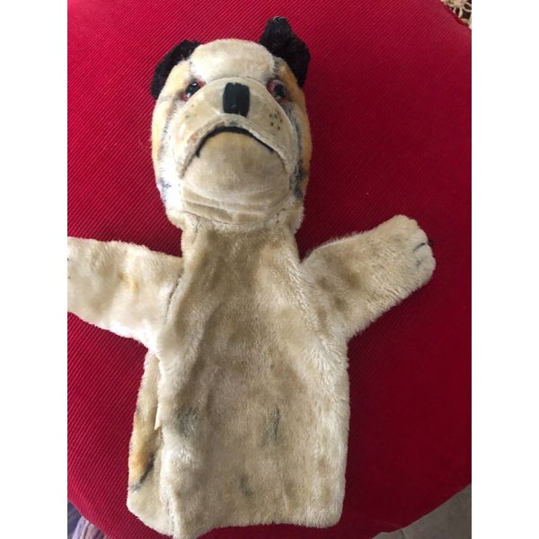 Vintage Hand Puppet Bull Dog Mohair 10" Tall