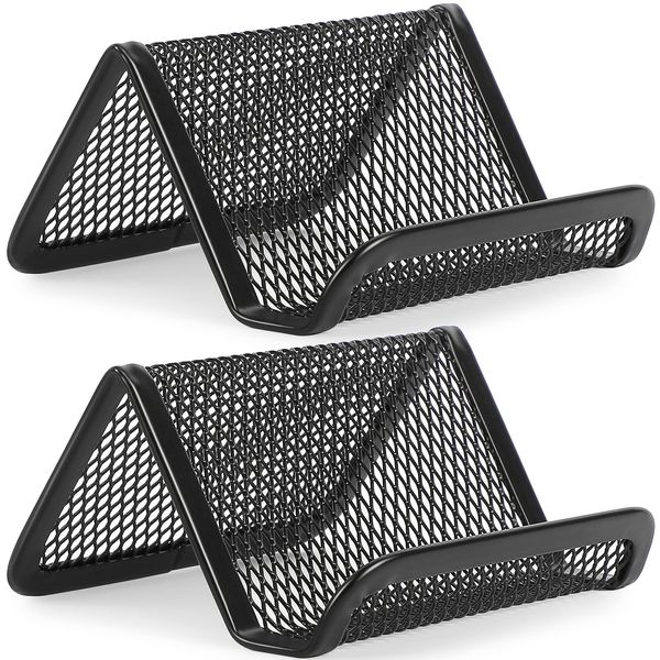 MaxGear Mesh Business Card Holder for Desk Metal Business Card Holder Display Desk Business Card Stand Business Card Desk Holder with 50 Business Cards Capacity Black, 2 Pack