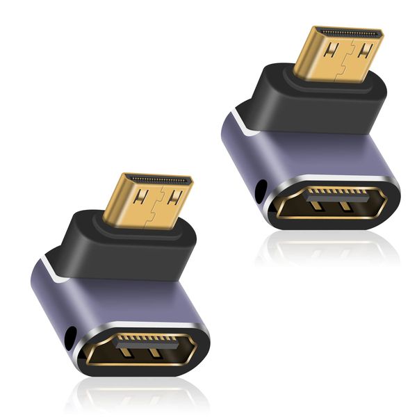 Duttek Right Angle HDMI Mini HDMI Adapter, 8K HDMI Mini HDMI 2.1 Adapter Mini HDMI Male to HDMI Female Extension Adapter Gold Plated Connector Supports 8K@60Hz, 4K@144Hz, 2K@240Hz, HDR (Down Facing)