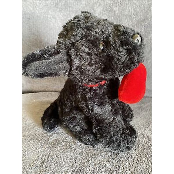 Russ Toys Shadow Black Labrador? Poodle? Puppy Dog Plush Red Heart Ribbon Toy