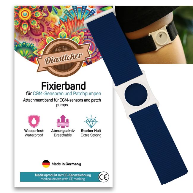 Diasticker® | Freestyle Libre 3 - Fixierband | Flexibel - Wasserfest - Starker Halt | Sensor-Schutz, Fixierung für Freestyle Libre Sensor | Halter: Weiß (Medium: 25-35 cm, Marine)