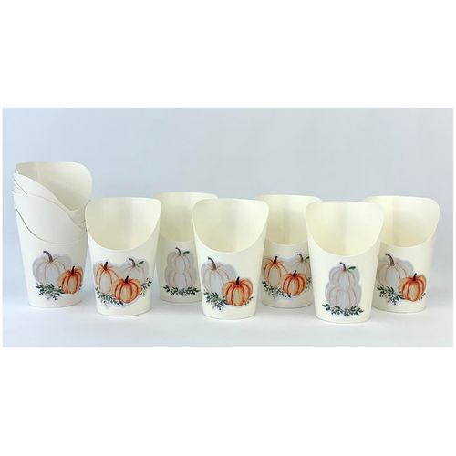 Stesha Party Fall Pumpkin Paper Charcuterie Cups, Set of 12, Orange and Beige