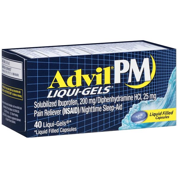 Advil PM Liqui-Gels Pain Nighttime Sleep, 40 Liqui-Gels (Pack of 2)