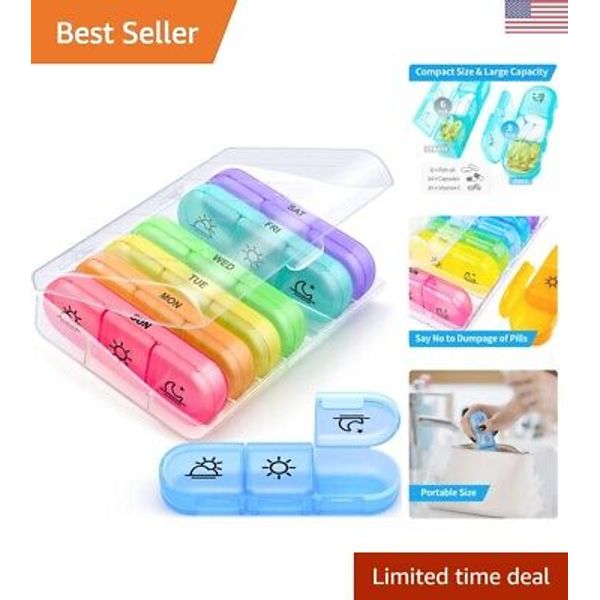 Compact 7 Day Pill Organizer - Manage Your Vitamins & Medications Easily