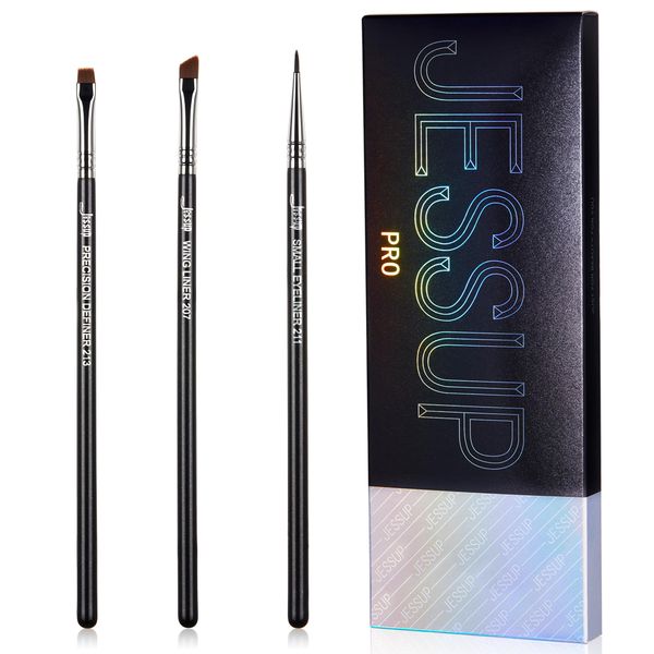 Jessup Eyeliner Brush Set, 3pcs B0CTDKRGCJ Precision Eyeliner Brushes Fine Point Angled Thin Gel Liquid Flat Winged Eye Liner Brush, Black T346