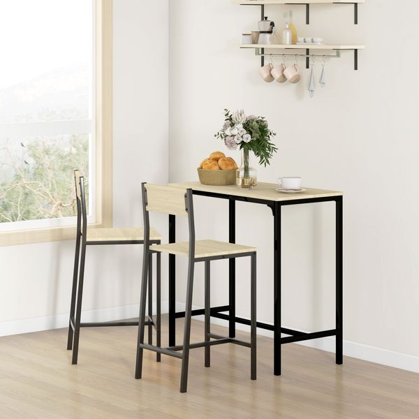 Industrial Counter-Height 3pc Bar Table High Back Stool for Dining Room