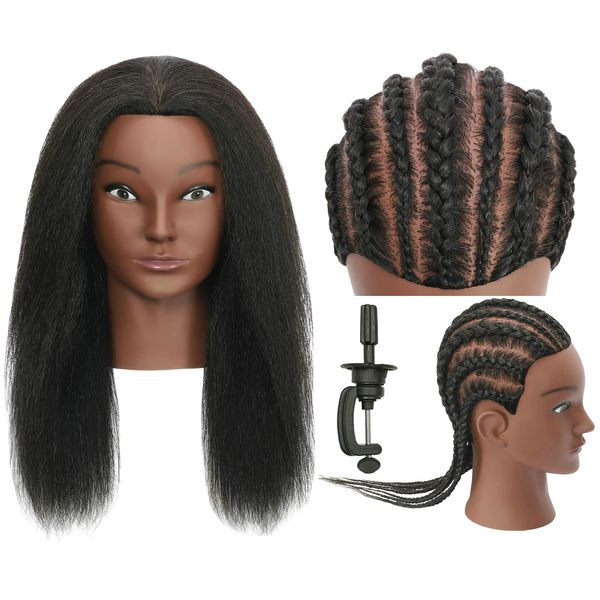 TIANYOUHAIR Mannequin Head 100% Human Hair Cosmetology Manikin Doll Training Head with Stand for Hairdresser Practice Braiding Styling Coloring Bleaching Dyeing Cutting Updos Display