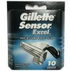 10 Cartridges Gillette Sensor Excel Razor Blade Refills