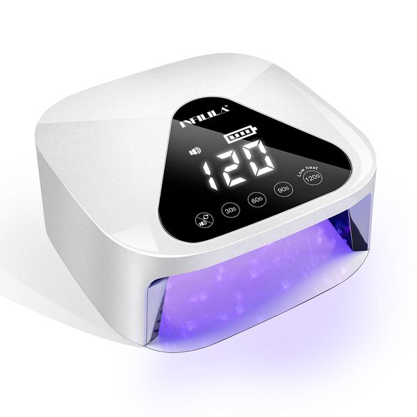 NXJ INFILILA Rechargeable Nail Lamp, Wireless UV LED Nail Lamp, Cordless Nail Lamp, Professional 54W UV Light for Gel Nails with 4 Timer and LCD Display, Quick Dry for Salon & Home(Pearl White)