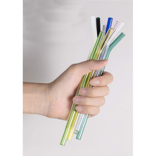 ALINK Glass Smoothie Straws, 10 x 10 mm Long Reusable Clear Drinking  Straws, Pack of 8 with 2 Cleaning Brush