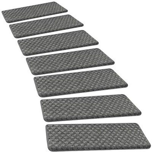 PURE ERA Bullnose Stair Treads Carpet  9.5" x 30"x1.2" Grey Mini-Diamond Trellis