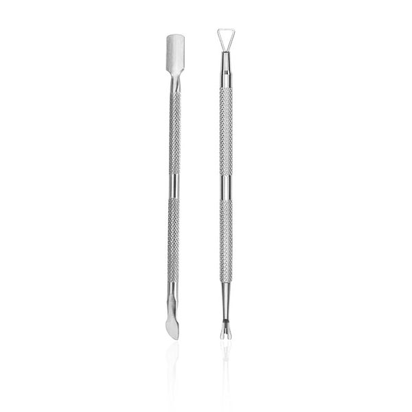 FULINJOY 2PCS Stainless Steel Cuticle Pusher and Cutter, Dual Head Cutter and Trimmer Manicure Tool Set for Fingernail and Toenail