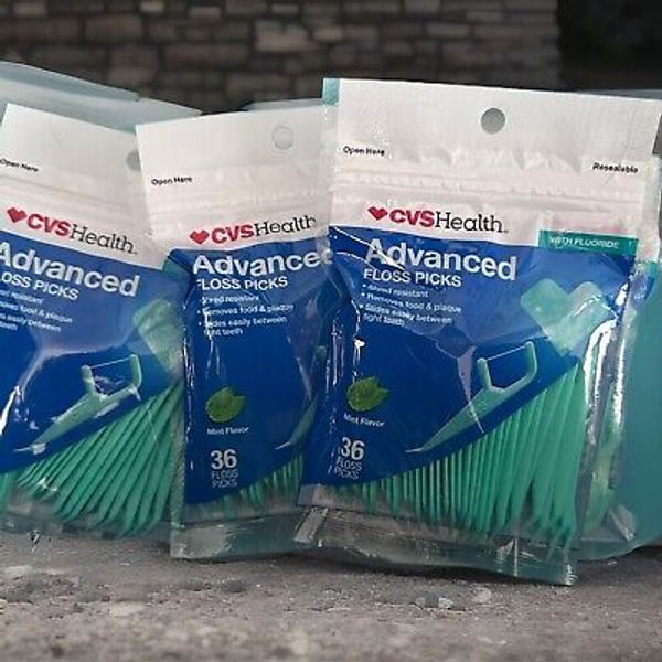 4X CVS Health Mint Flavor Advanced Floss Picks w/Fluoride 36 Floss Picks Count