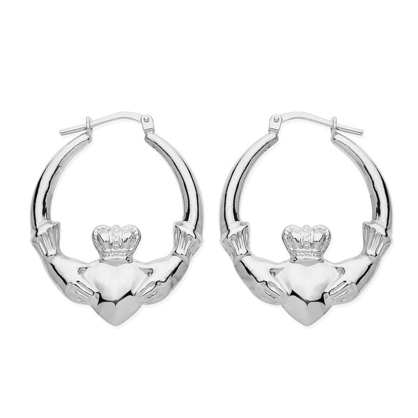 Sterling Silver Large Claddagh Creole Hoop Earrings