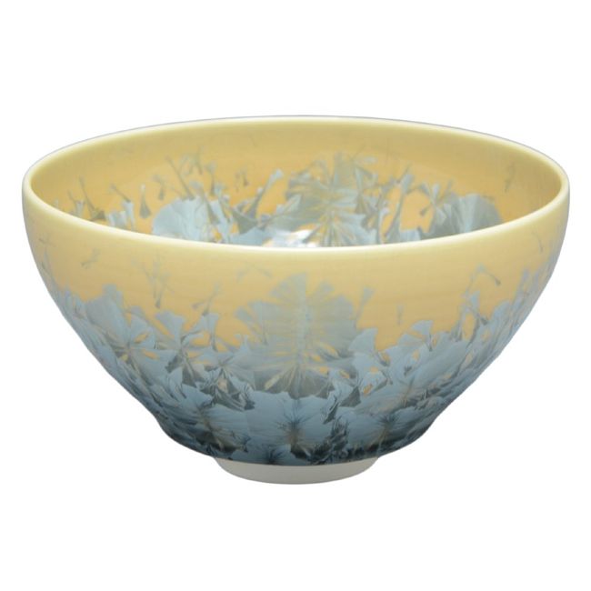 Kyo Ware KTA537 Kiyomizu Ware Pottery Kiln Matcha Bowl, Flower Crystal (Gray Blue)