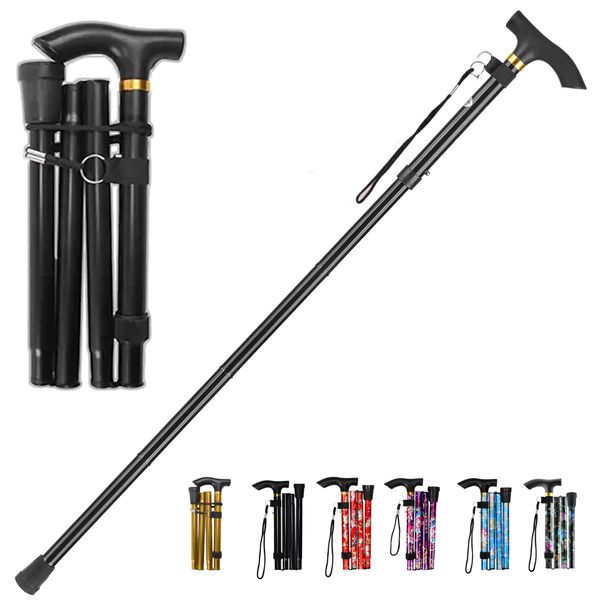 LZZAZ® Walking Stick, Adjustable Height Folding Walking Sticks for Men, Aluminum Walking Sticks for Women & Disability Aids, walking stick Rubber Ends & Mobility aids, Ladies Walking Stick Black