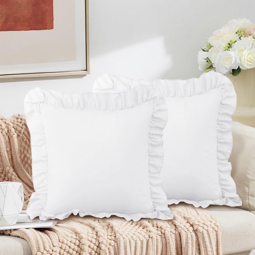 Horbaunal 2 Pack White Ruffle Euro Shams 26" x 26" Ruffle Square Pillow Covers Ultra Soft Microfiber Ruffled Fringe Pillow Shams Covers, Shabby Chic Pillowcases