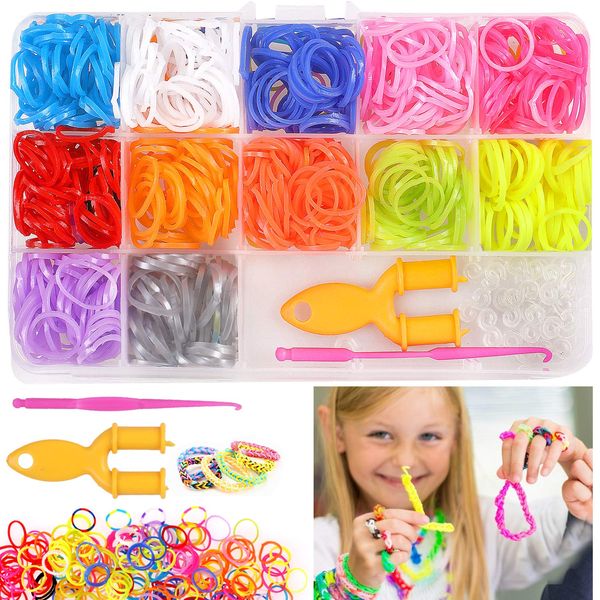 camelize 600 PCS Loom Bands for Starter kit,Rubber Loom Band Refill,Colorful Loom Twist Bands Kit,DIY Friendship Bracelet Making Kit for Kids Party, Birthday Gift