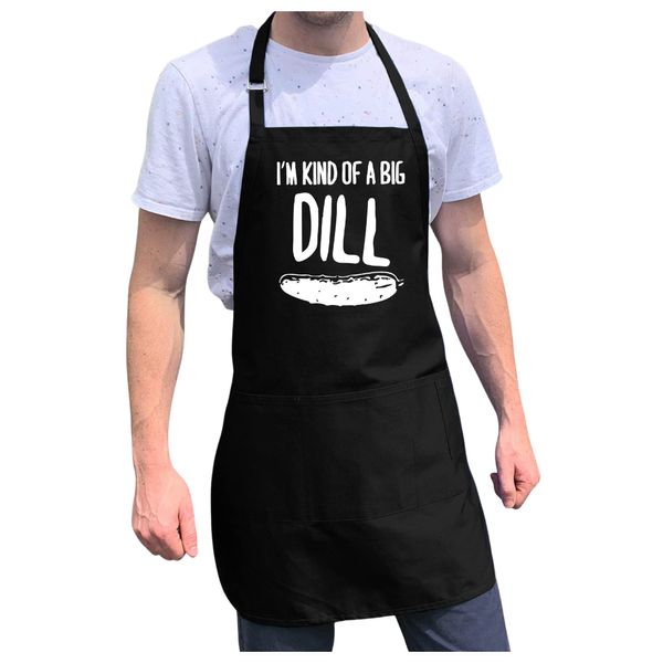 I'm a Big Dill Apron - Funny Pickle Lover BBQ Grill Apron - 1 Size Fits All Chef Quality Poly/Cotton 4 Utility Pockets, Adjustable Neck and Extra Long Waist Ties