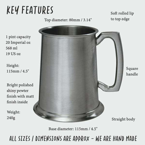 Antique Finish Plain Pewter Tankard (1 Pint)