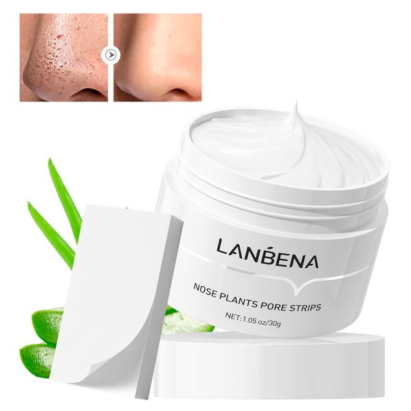 LANBENA Blackhead Remover Mask, Nose Plants Pore Strips, Pore Cleanser Purifying Peel off Face Mask with 60 PCS Strips, Plants Aloe Blackhead Remover Facial Mask, (1.05 Ounce)